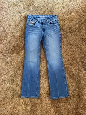 Mid-light wash Wrangler bootcut jeans; perfect condition